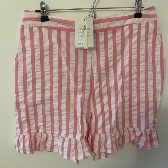ASOS DESIGN pink stripe shorts with ruffle hem - Picture 5 of 6